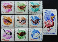 Набор почтовых марок (10 шт.). "Птицы". 1965 год, Румыния.