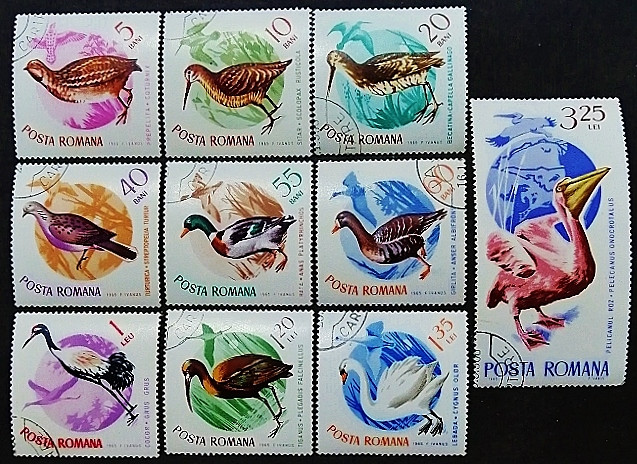 Набор почтовых марок (10 шт.). "Птицы". 1965 год, Румыния.