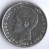 Монета 1 песета. 1901 год, Испания.