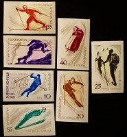 Набор почтовых марок  (7 шт.). "Зимние виды спорта". 1961 год, Румыния.