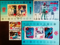 Набор почтовых марок (2 шт.), блоком (3 шт.). "Зимние Олимпийские игры 1984 - Сараево (Медали)". 1984 год, Северная Корея.