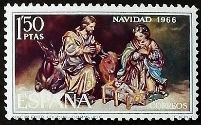Марка почтовая. "Рождество-1966". 1966 год, Испания.