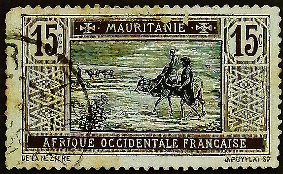 Почтовая марка (15 c.). "Пересечение пустыни". 1913 год, Мавритания.