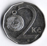 Монета 2 кроны. 2008 год, Чехия.