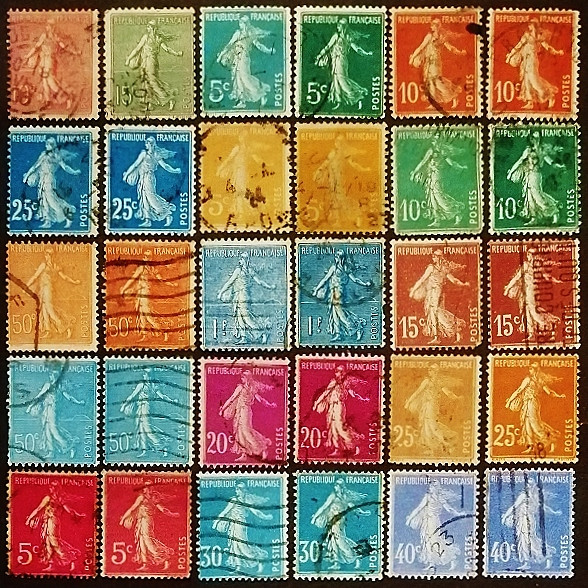 Набор почтовых марок (30 шт.). "Сеятельница". 1903-1938 годы, Франция.