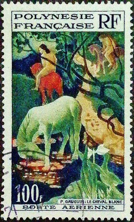 Почтовая марка. «Белый конь», Поль Гоген. 1958 год, Французская Полинезия.