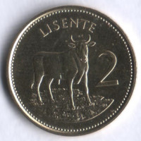 Монета 2 лисенте. 1992 год, Лесото.