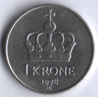 Монета 1 крона. 1978 год, Норвегия.
