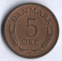 Монета 5 эре. 1966 год, Дания. С;S.
