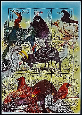 Блок марок (9 шт.). "Птицы". 1998 год, Эритрея.