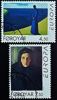 Набор почтовых марок (2 шт.). "Европа (C.E.P.T.) 1996 - Знаменитые женщины". 1996 год, Фарерские острова.