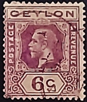 Почтовая марка (6 c.). "Король Георг V". 1922 год, Цейлон.