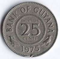 Монета 25 центов. 1975 год, Гайана.