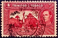 Почтовая марка (4 c.). "Король Георг VI и пейзажи". 1941 год, Тринидад и Тобаго.