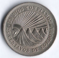 Монета 25 сентаво. 1956 год, Никарагуа.