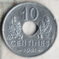 Монета 10 сантимов. 1941 год, Франция.