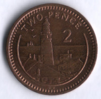 Монета 2 пенса. 1988(AB) год, Гибралтар.