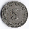 Монета 5 пфеннигов. 1906 год (D), Германская империя.