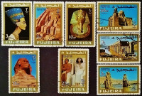 Набор почтовых марок (8 шт.). "100 лет египетским маркам". 1967 год, Фуджейра.