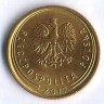 Монета 1 грош. 2017 год, Польша.