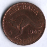 Монета 1 пенни. 1943(p) год, Австралия.