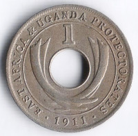 Монета 1 цент. 1911(H) год, Британская Восточная Африка и Уганда.