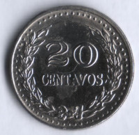 Монета 20 сентаво. 1975 год, Колумбия.