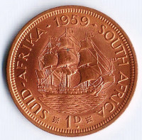 Монета 1 пенни. 1959 год, Южная Африка.