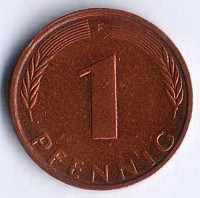 Монета 1 пфенниг. 1976(F) год, ФРГ.