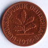 Монета 1 пфенниг. 1976(F) год, ФРГ.