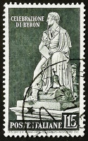 Марка почтовая. "Торжественное открытие памятника Джорджу Гордону Байрону в Риме". 1959 год, Италия.