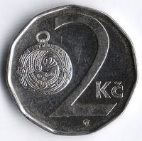 Монета 2 кроны. 2009 год, Чехия.