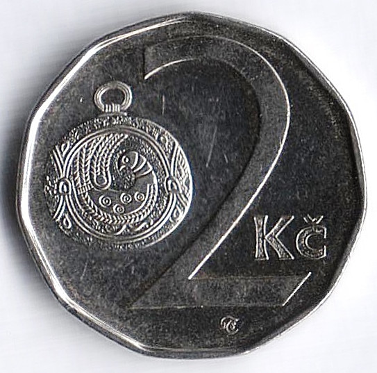 Монета 2 кроны. 2009 год, Чехия.