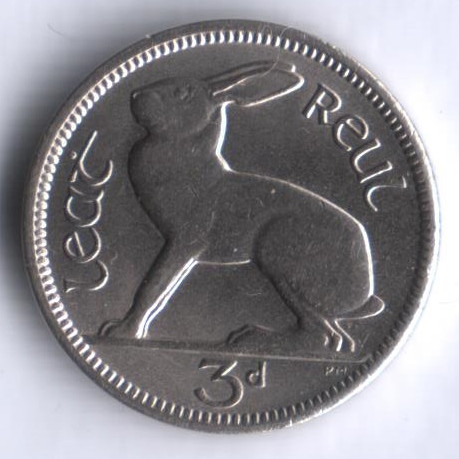 Монета 3 пенса. 1968 год, Ирландия.