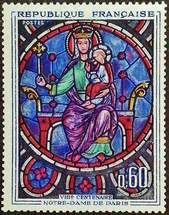 Марка почтовая. "800-летие собора Нотр-Дам в Париже". 1964 год, Франция.