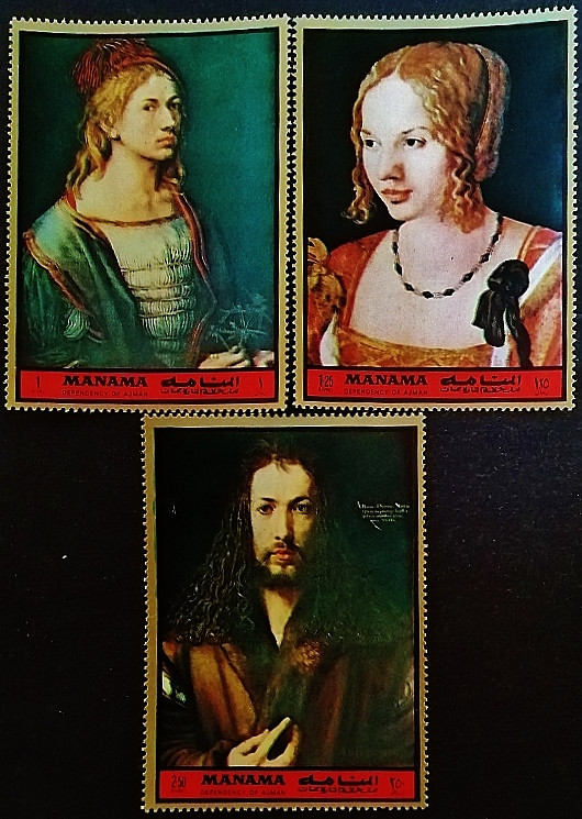 Набор марок (3 шт.). "Картины Альбрехта Дюрера". 1972 год, Манама.