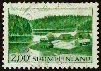 Почтовая марка. "Ферма на берегу озера". 1964 год, Финляндия.