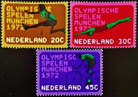 Набор марок (3 шт.). "Летние Олимпийские игры, Мюнхен`1972". 1972 год, Нидерланды.