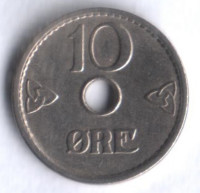 Монета 10 эре. 1946 год, Норвегия.