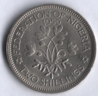 Монета 2 шиллинга. 1959 год, Нигерия.