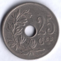 Монета 25 сантимов. 1908 год, Бельгия (Belgie).