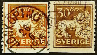 Набор почтовых марок (2 шт.). "Стоящий лев". 1920-1921 годы, Швеция.