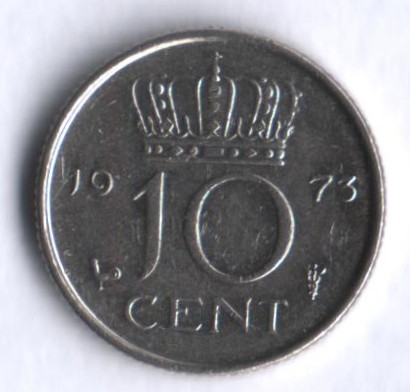 Монета 10 центов. 1973 год, Нидерланды.