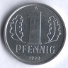 Монета 1 пфенниг. 1978 год, ГДР.