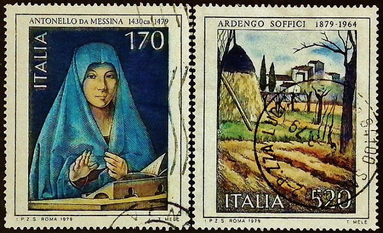 Набор почтовых марок (2 шт.). "Итальянское искусство (VI)". 1979 год, Италия.