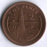 Монета 2 пенса. 1988(AC) год, Гибралтар.