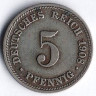 Монета 5 пфеннигов. 1908 год (D), Германская империя.