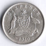 Монета 6 пенсов. 1910(L) год, Австралия.