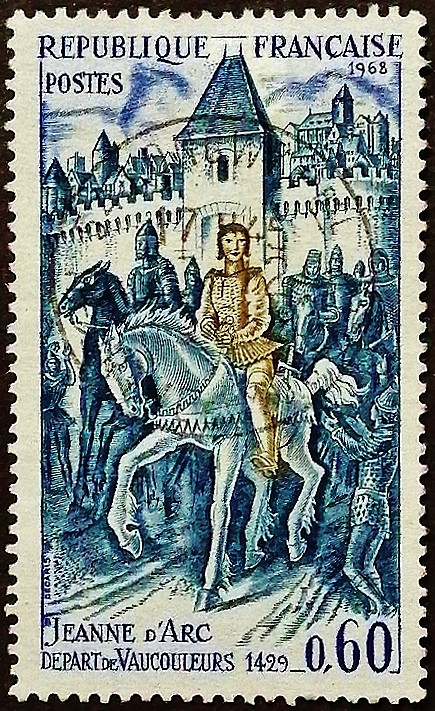 Почтовая марка. "Жанна д'Арк покидает Вокулер". 1968 год, Франция.