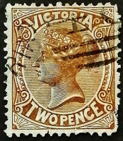 Почтовая марка (2 p.). "Королева Виктория". 1883 год, Виктория.